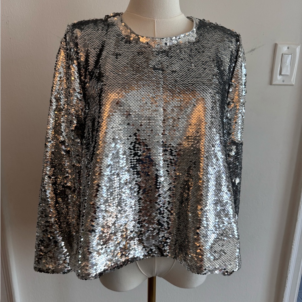 Ganni Silver Sequin Blouse